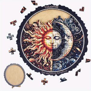 Yiduomile Sun and Moon Symphony Wooden Jigsaw Puzzle, 133 Pieces, Educational and Entertaining Puzzle Game for Ages 8-12, Eco-Friendly Plywood Material, Cognitive Challenge, 5.86inch Diameter