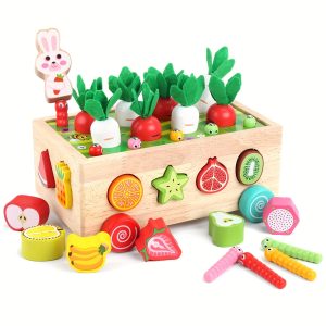 Wooden Educational Toy, Fine Motor Intelligence Farm Orchard Shape Matching Pulling Radish Wooden Preschool Learning Skills Game, gaming gift Christmas, Halloween Gift