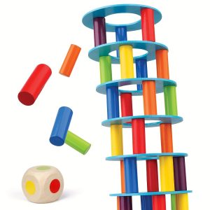 Coogam Wooden Tower Stacking Game, Fine Motor Skill Building Blocks With Dice Toppling Leaning Tower Toy Party Family Games For Kids And Adults