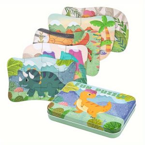 5-in-1 Dinosaur Puzzle Set with Storage Box: Educational Toys for Kids, Christmas Gifts