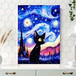 1000-Piece Starry Night Cat Jigsaw Puzzle, Thick Durable Seamless Adult Puzzle for Birthdays & Holidays, Family Fun Activity, Beginner Friendly, for Ages 14+, 19.7 x 27.5 inch