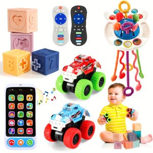 Toys For Babies, Sensory Toys For Toddlers 1-3, Monster Trucks, Pull String Toys, Stacking Blocks, Sensory Shapes & Teething Simulation Remote Control Halloween Christmas Gift