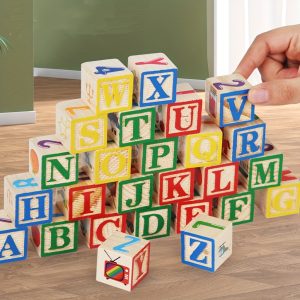 Wooden ABC Blocks: Early Learning Toy for 3-6 Year Olds - Shape Recognition, Focus, and Curiosity Building with Colorful Letters, Numbers, and Patterns