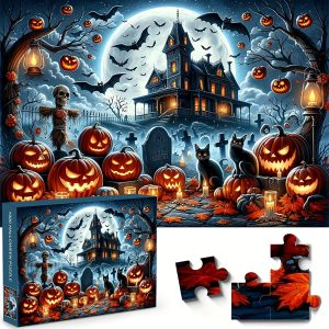 Halloween Nightmare 1000-Piece Jigsaw Puzzle | Festive Party Gift with Haunted House, Pumpkins, Skeletons, Ghosts, and Tombstone Theme - Durable No-Feather Other Material, No-Electricity Needed for Assembly